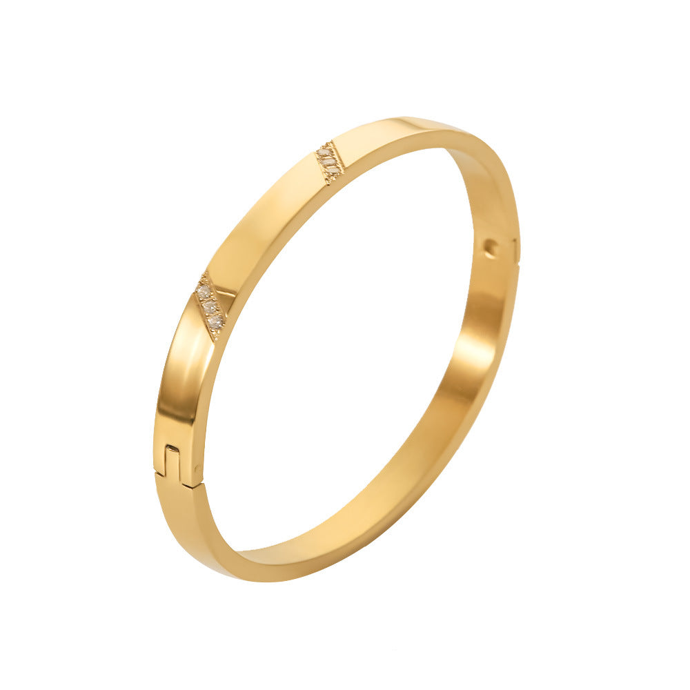 INS Style Geometric Stainless Steel Bracelet with 18K Gold Plating and White Zircon Inlay