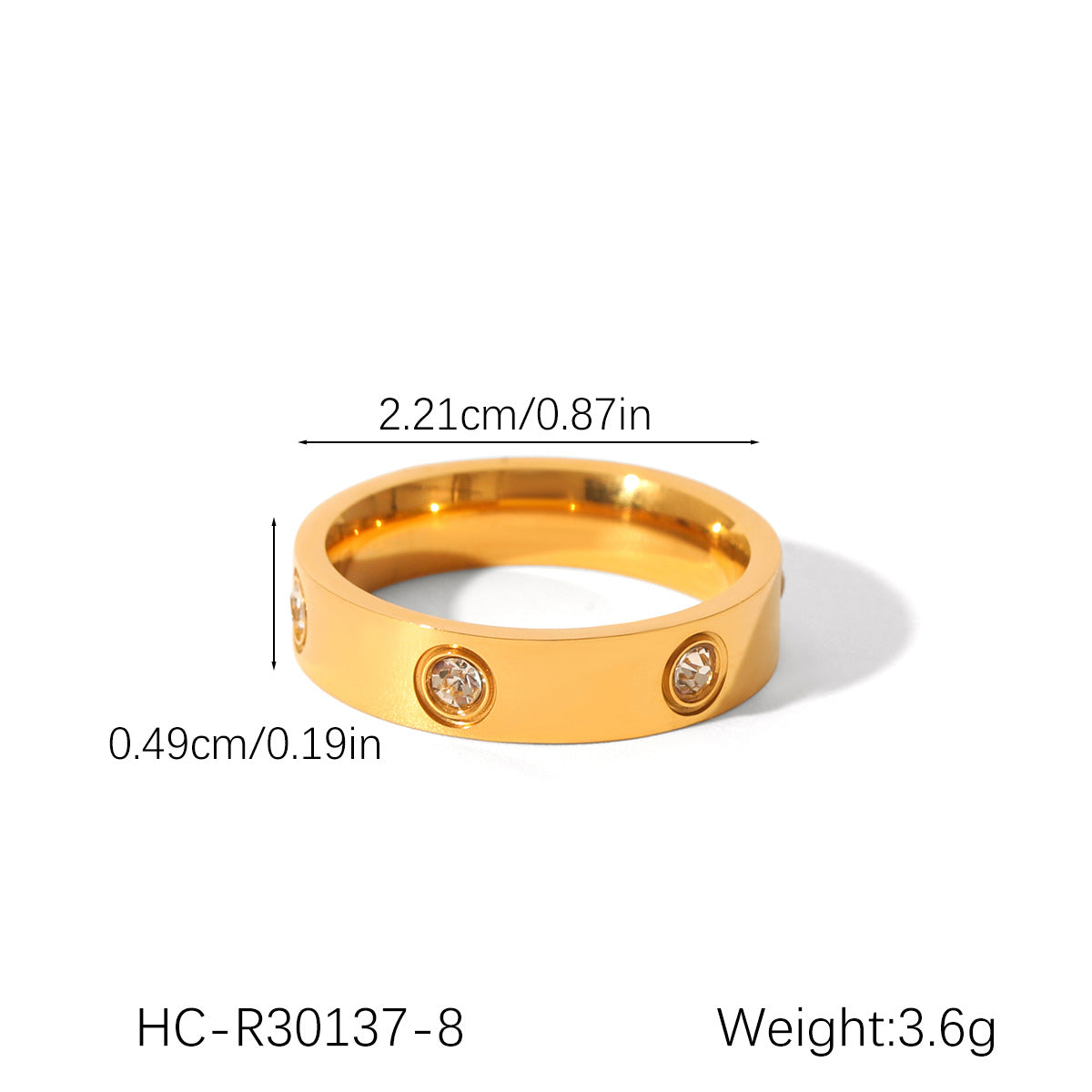 Anello da donna minimalista in acciaio inossidabile placcato oro 18 carati con intarsio di strass