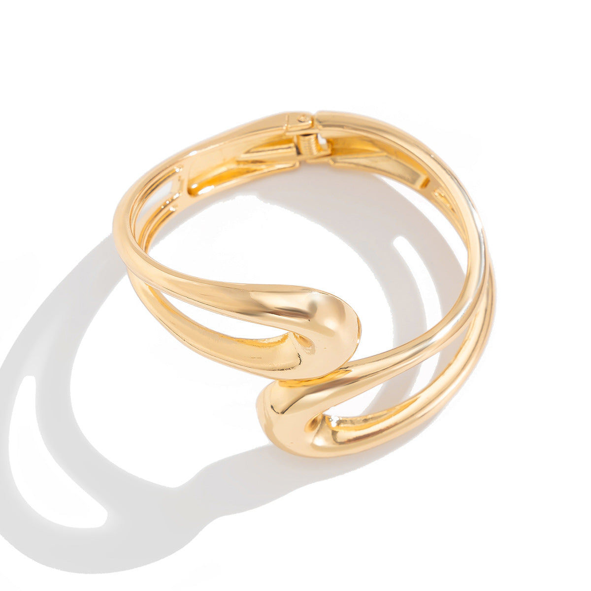 Plated Zinc Alloy Teardrop Open Spring Cuff Bracelet