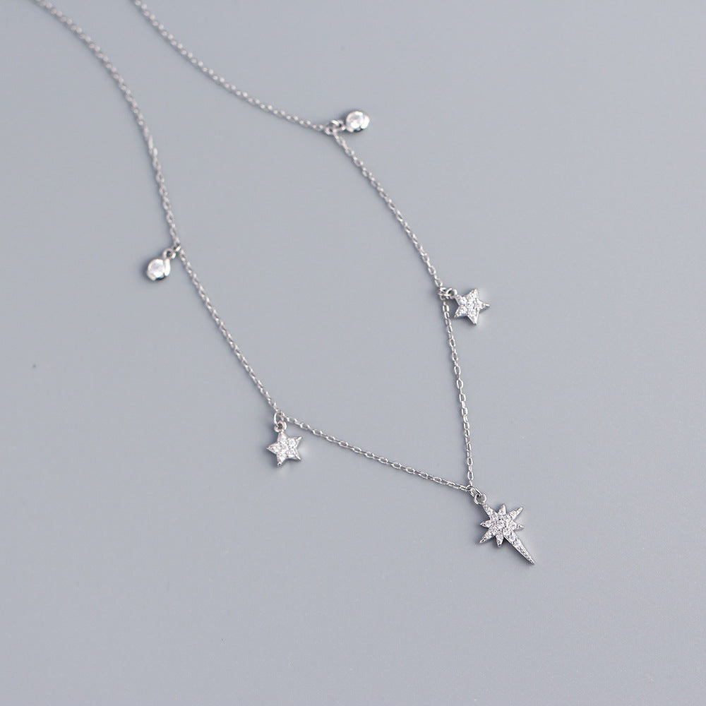 Collar con colgante minimalista de plata de ley S925 en forma de estrella con incrustaciones de diamantes de imitación para mujer