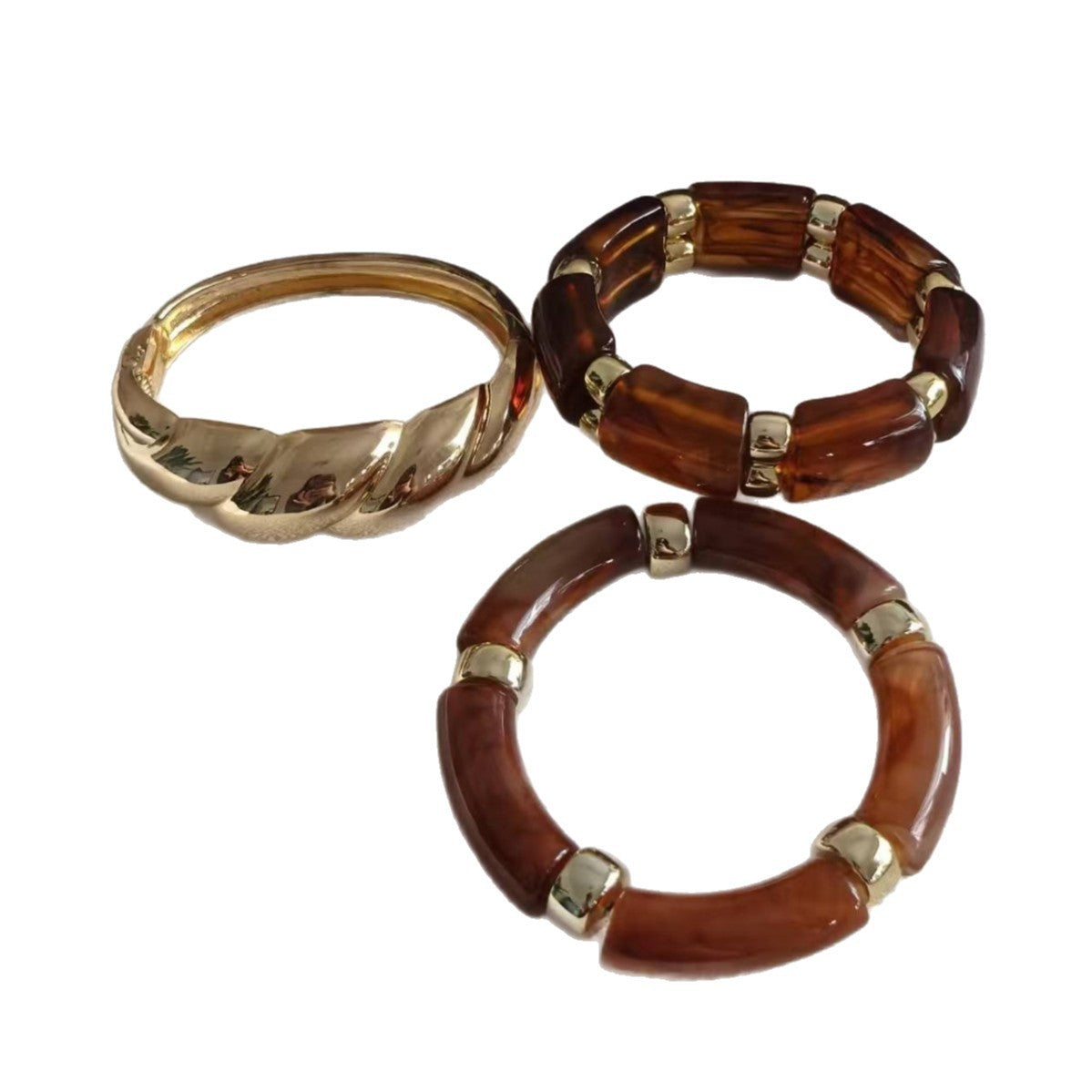 Geometric Gold Plated Alloy Rope Chain Bracelet with Coffee Beads