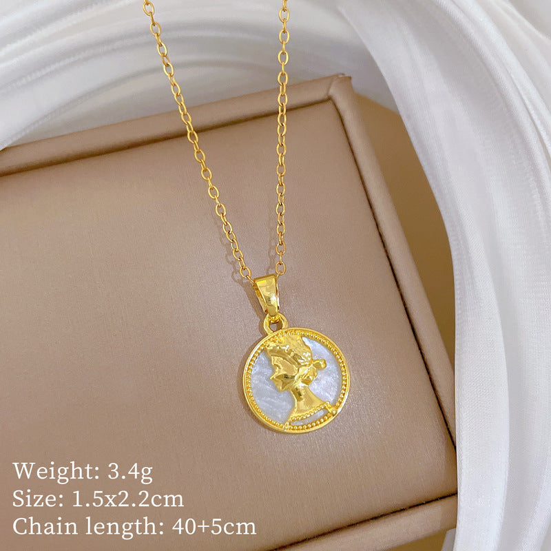 Sweet Cartoon Round Geometric Rhinestone Pendant Titanium Steel Necklace for Unisex