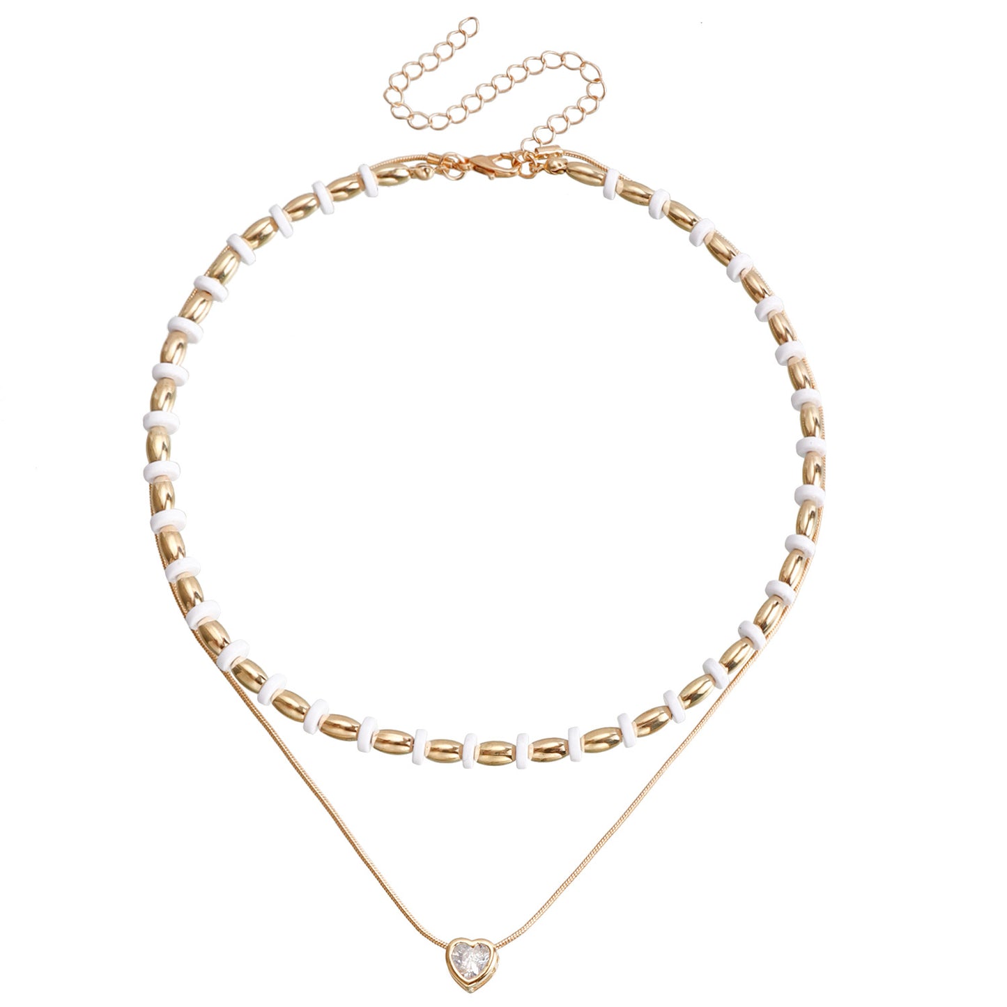 Minimalist Double-Layer Acrylic and Metal Heart Pendant Necklace for Women with Plated Finish and Clavicle Chain