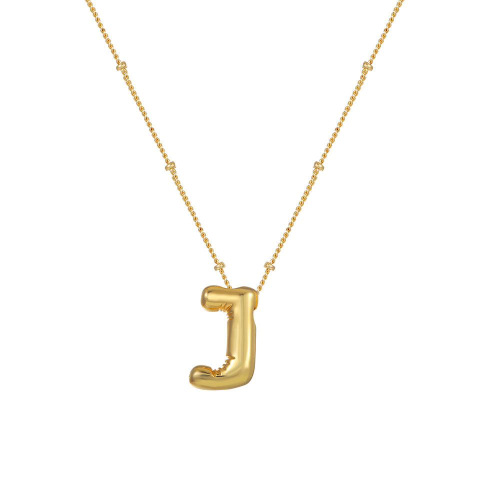 18K Gold Plated Heart Letter Necklace Minimalist Polished Brass Pendant Cable Chain for Women