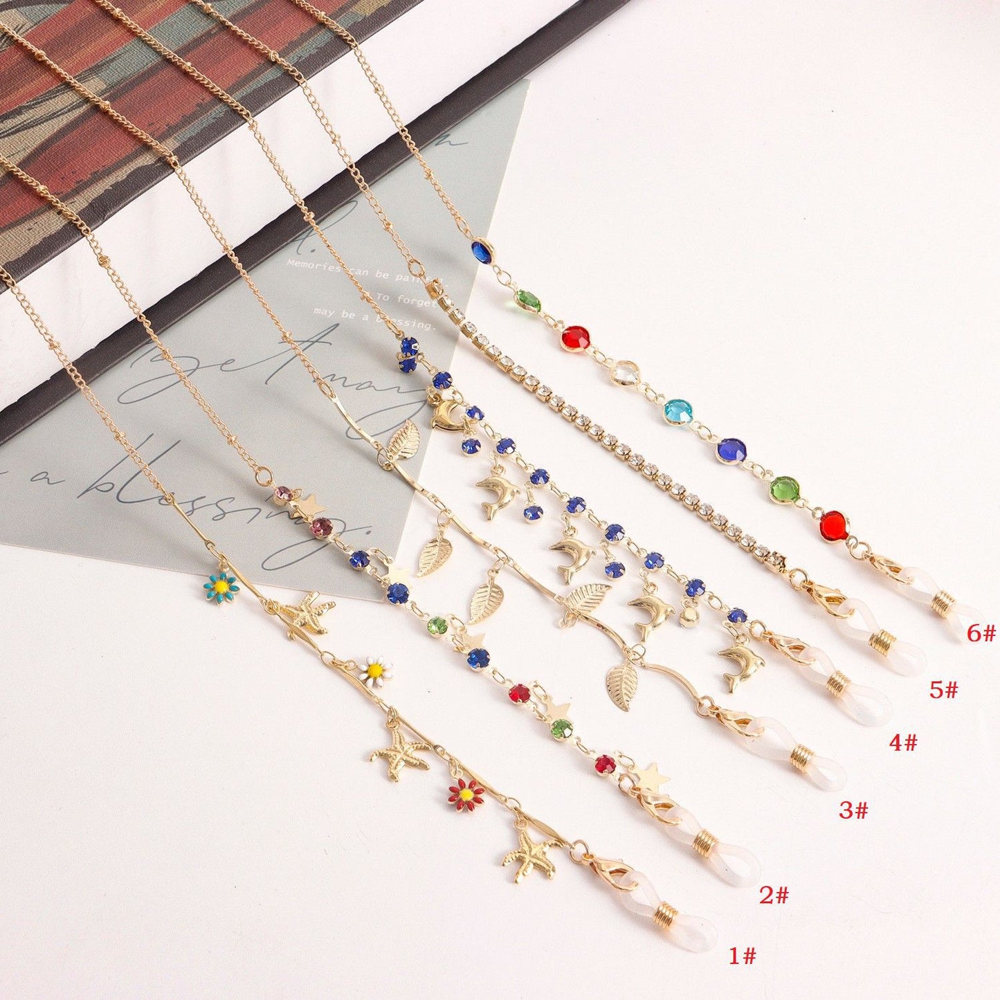 Floral Drip Oil Alloy Glasses Chain with Crystal Inlay