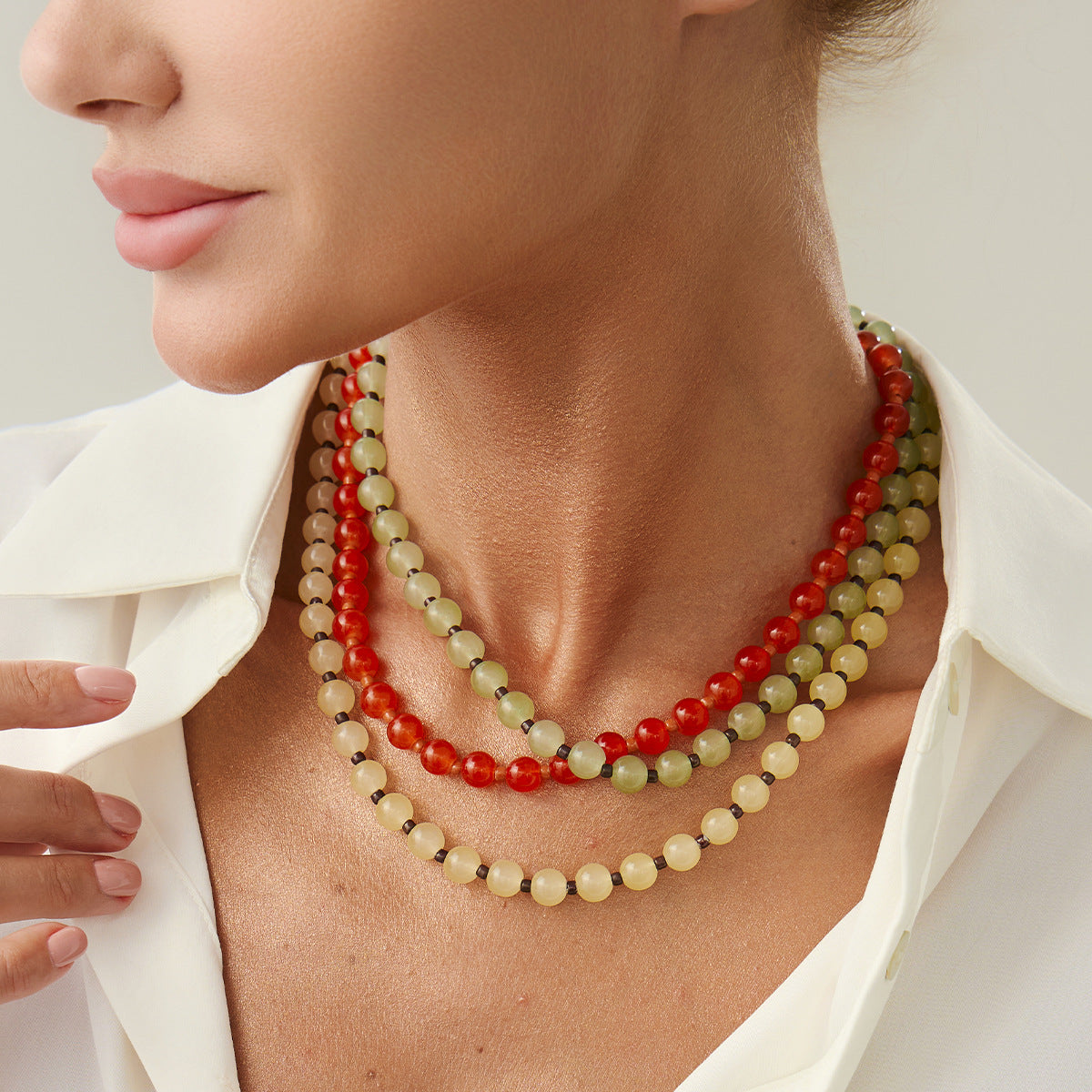Minimalist Pale Green Glass Bead Necklace Geometric Round Seed Bead Choker for Women