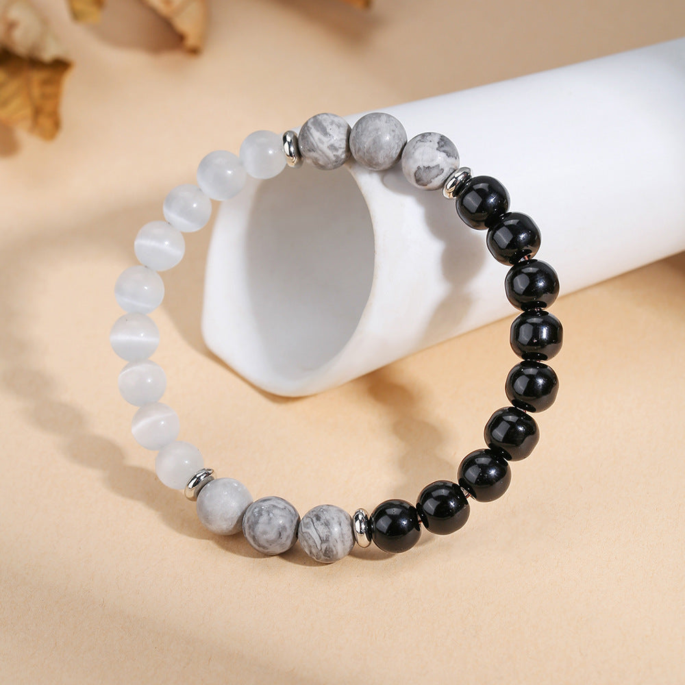 Minimalist Moon Cat's Eye Crystal Beaded Bracelet for Women