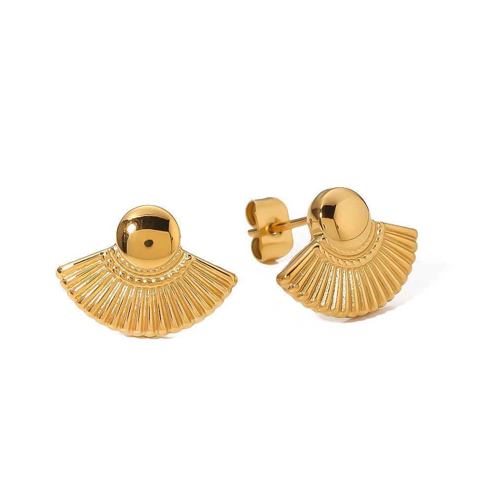 Minimalist Fan-Shaped Titanium Steel Earrings for Women with 18K Gold Plating and Geometric Design