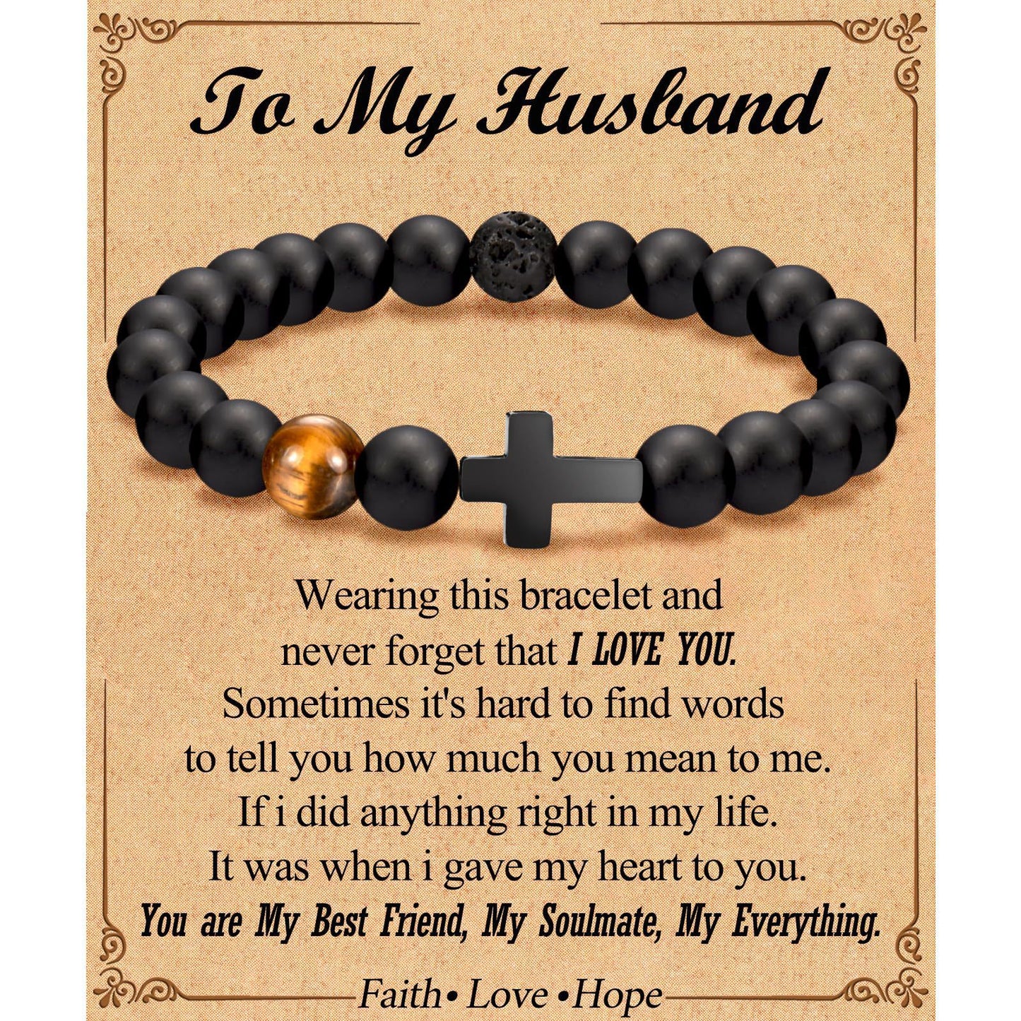 Natural Tiger Eye Stone Cross Bracelet Unisex Geometric Round Beads Handmade Business Style