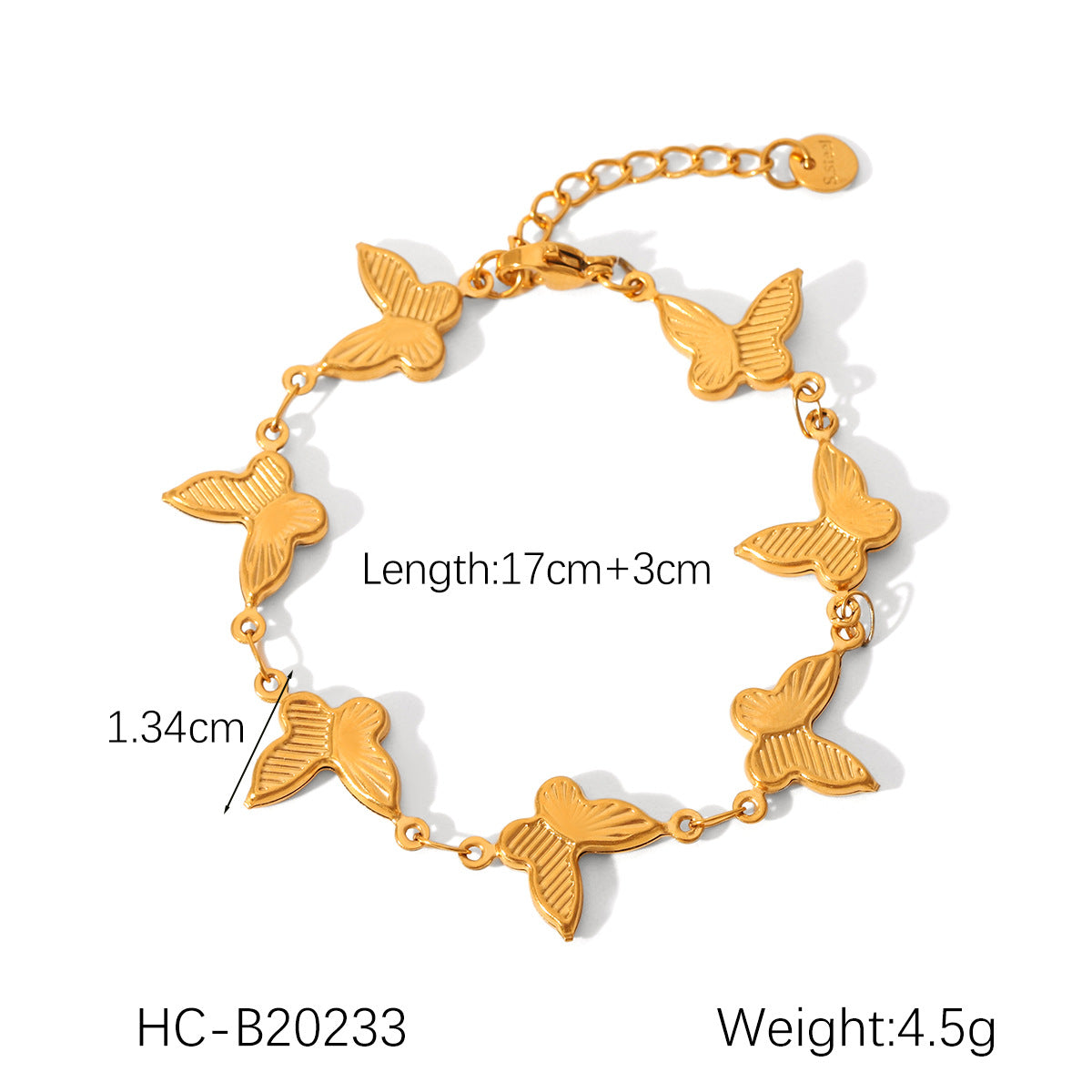 18K Gold Plated Stainless Steel Bracelet with Butterfly Shell Water Drop Flower Geometric Cube Pig Nose Clasp
