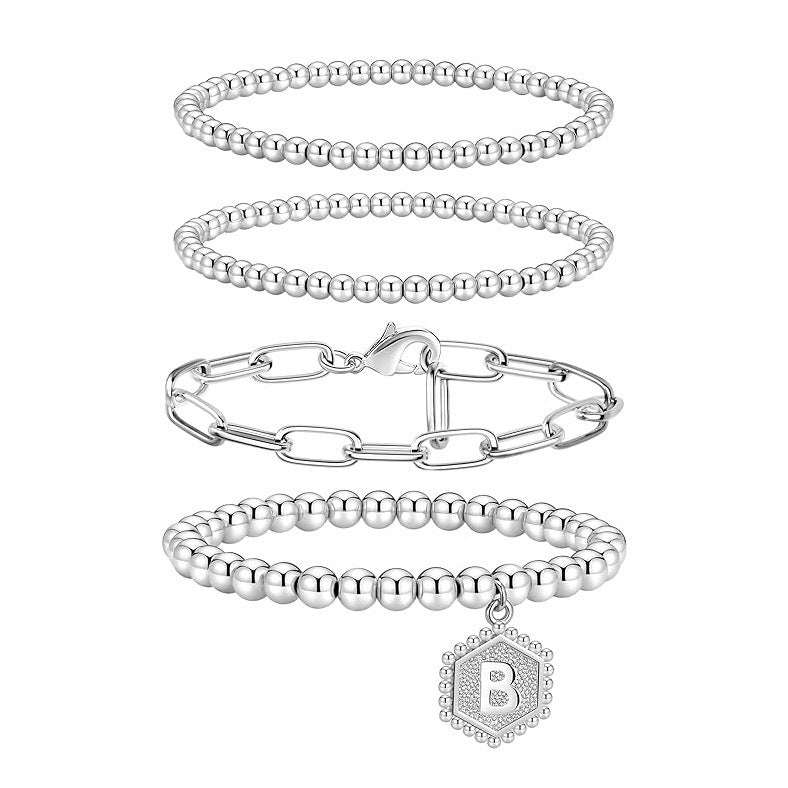 Minimalist Geometric Stainless Steel Brass Plated Paperclip Chain Bracelet Set for Women