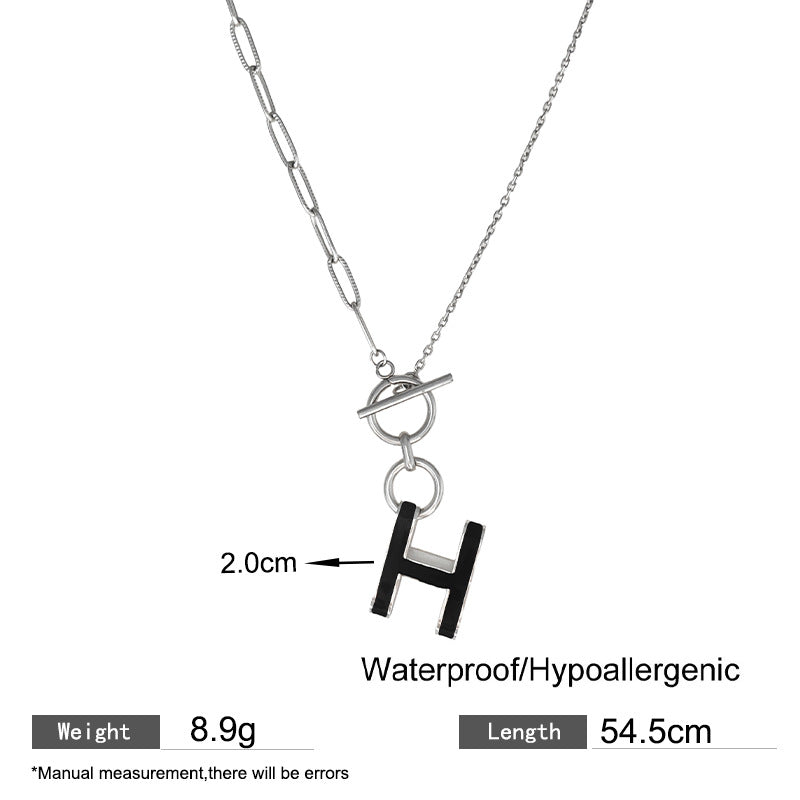Sweet Streetwear Letter Square Titanium Steel PVD Pendant Necklace with Curb Chain for Unisex