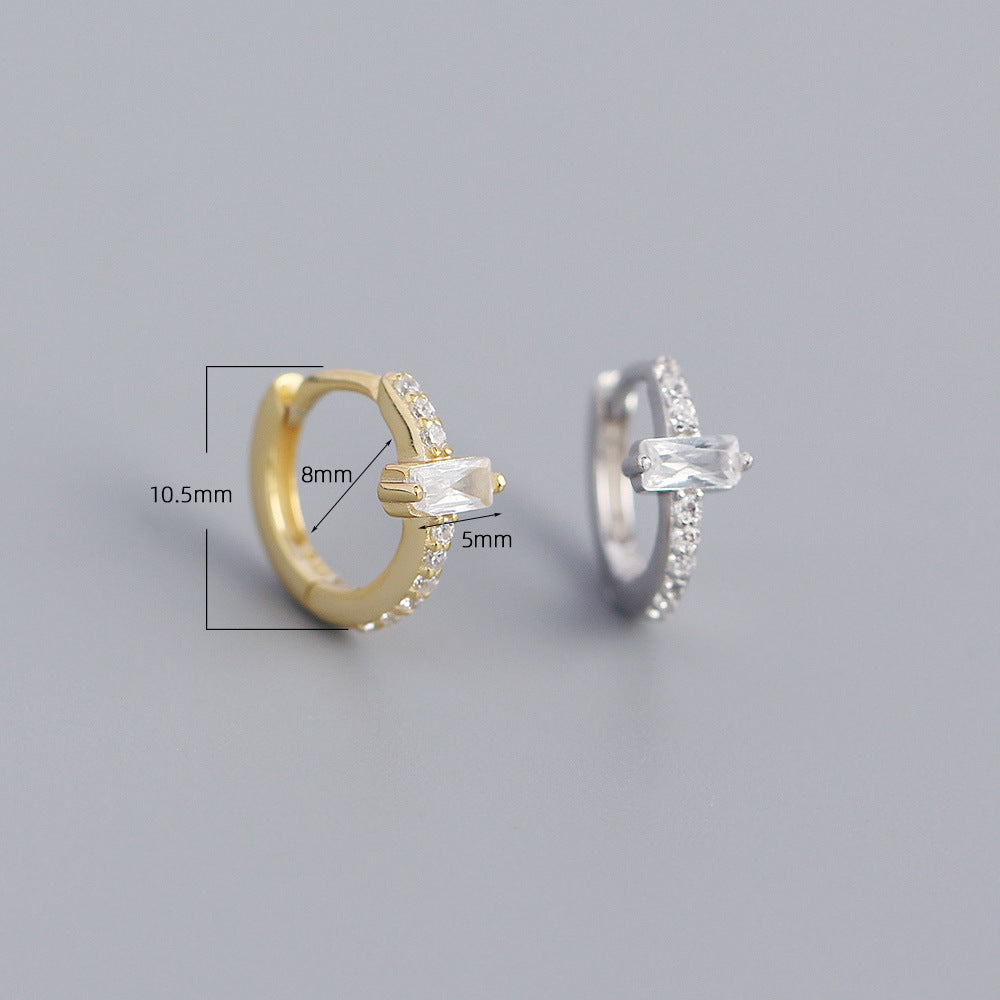 Minimalist Elegant 925 Sterling Silver Rectangle Geometric Inlaid Cubic Zirconia Hoop Earrings