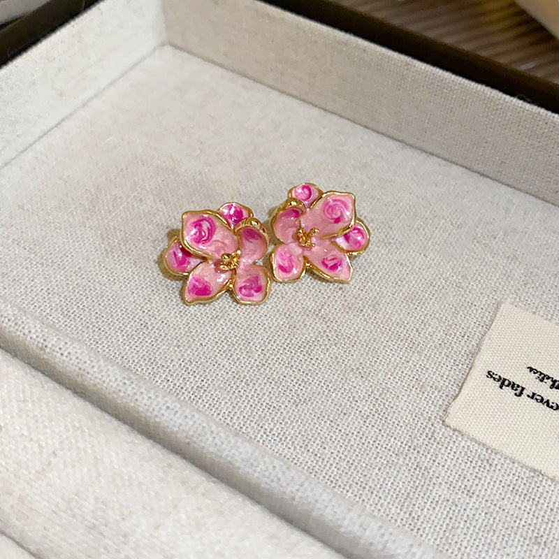 Vintage Floral Earrings with Enamel Finish in Alloy with Stainless Steel Posts for Women