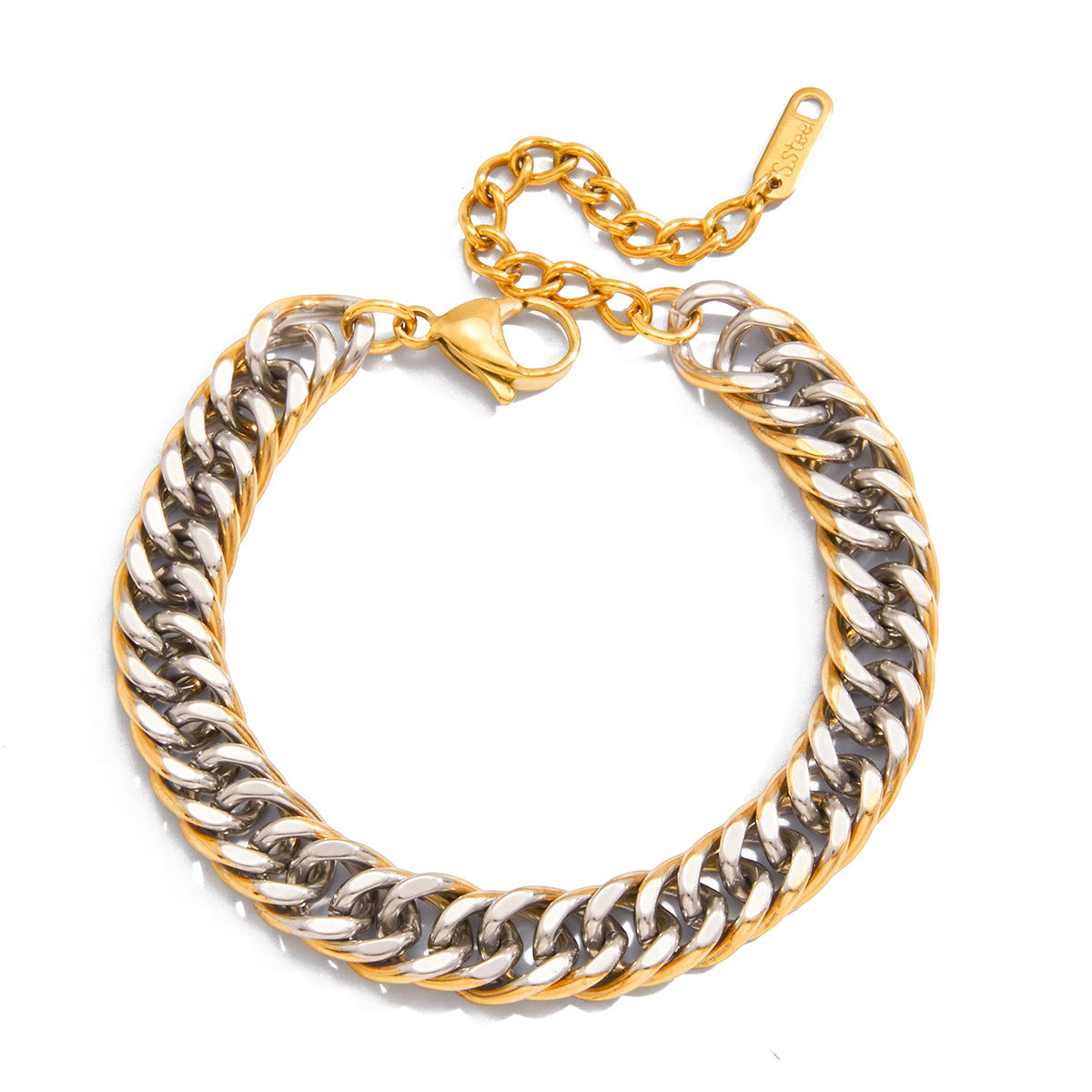 Pulsera de cadena cubana de acero inoxidable chapada con diseño geométrico para mujer