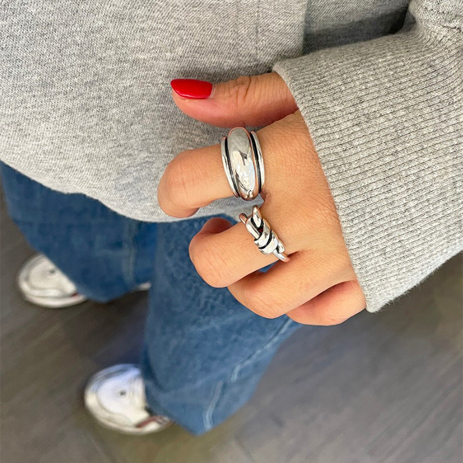 Minimalist Geometric Knot Ring for Women in 925 Sterling Silver with Antique Finish