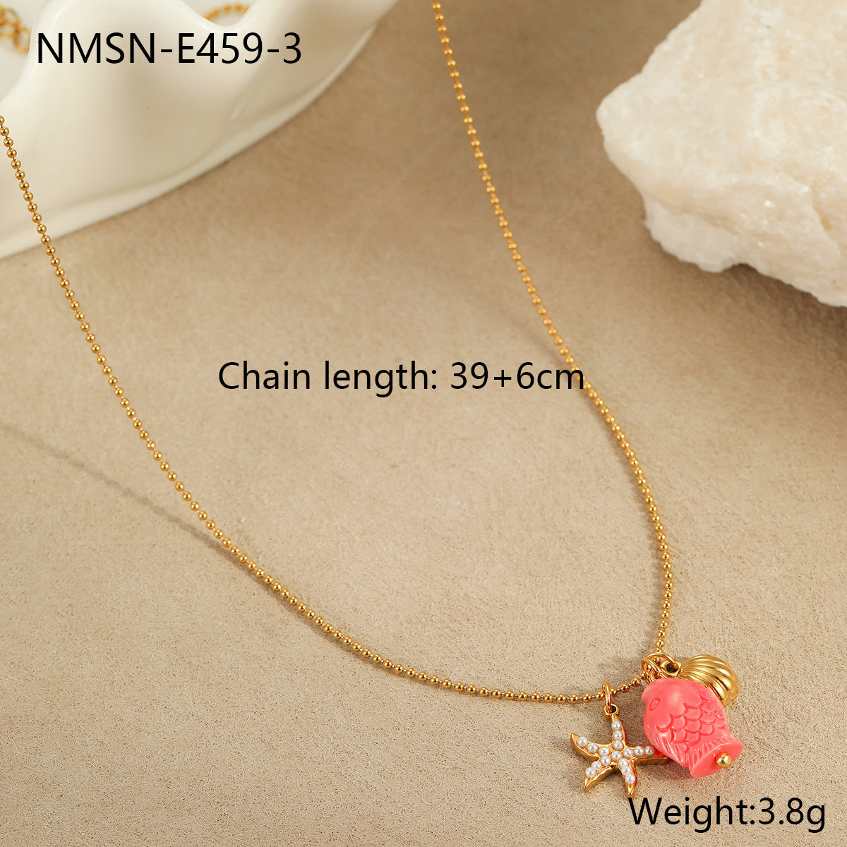 Collar moderno con temática oceánica con colgante de concha y estrella de mar, diseño geométrico, acero inoxidable, galvanizado, joyería de verano para mujer