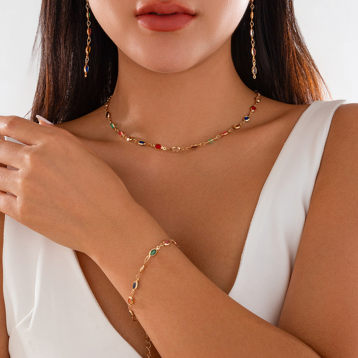 Luxury Elegant Geometric Crystal Plated Necklace Set for Women
