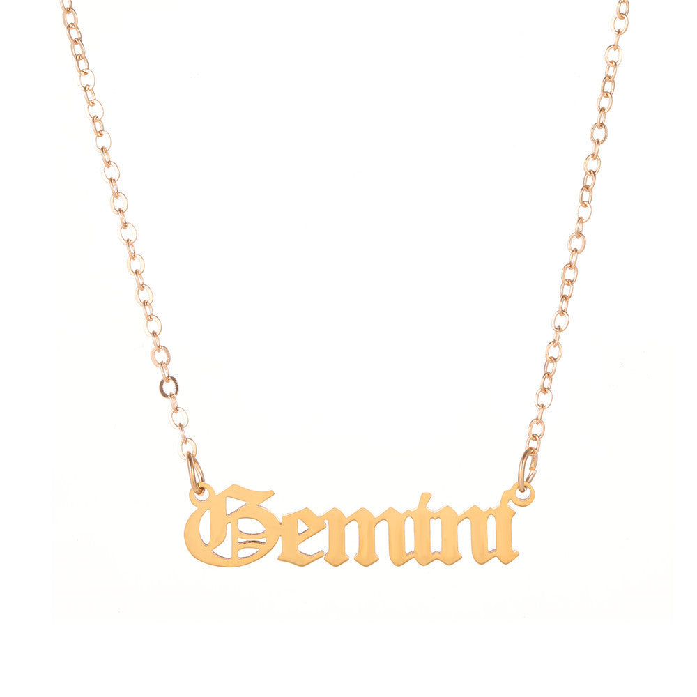 Minimalist Stainless Steel Teardrop Zodiac Letter Necklace for Unisex