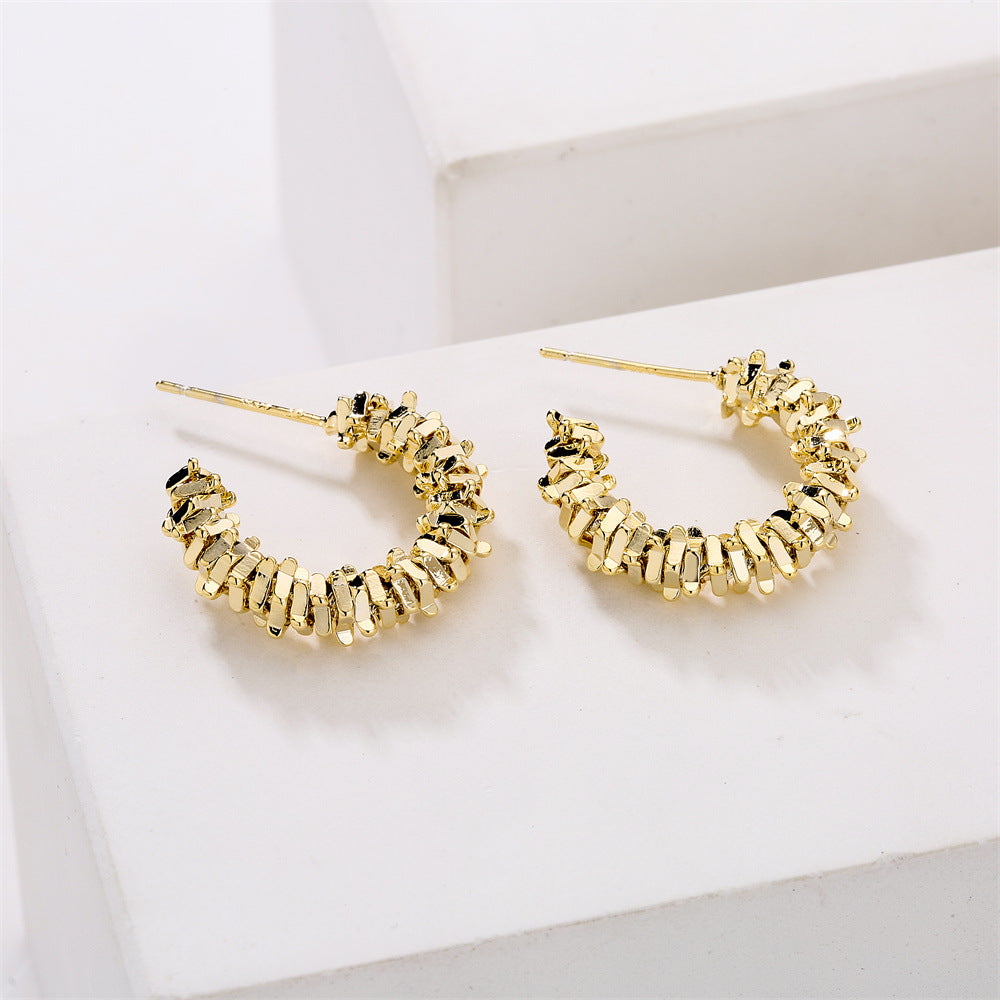 Orecchini a cerchio geometrici da donna con base in rame e placcatura in oro 14K, perni in argento sterling 925, design alla moda minimalista