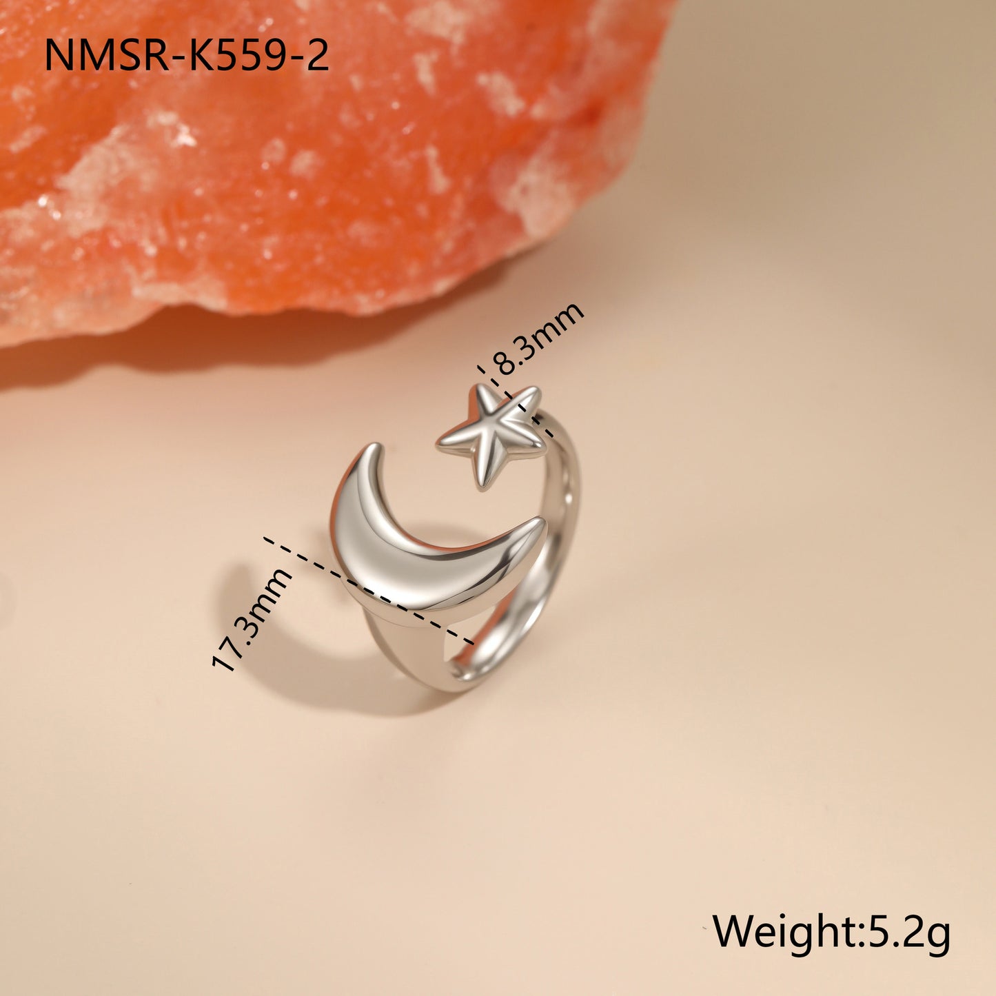 Minimalist Stainless Steel Star-Shaped Geometric Open Ring with 18K Gold Plating for Women