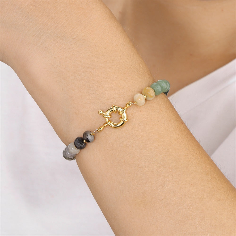 Sweet Elegant Geometric Gemstone Beaded Bracelet for Women with OT Clasp