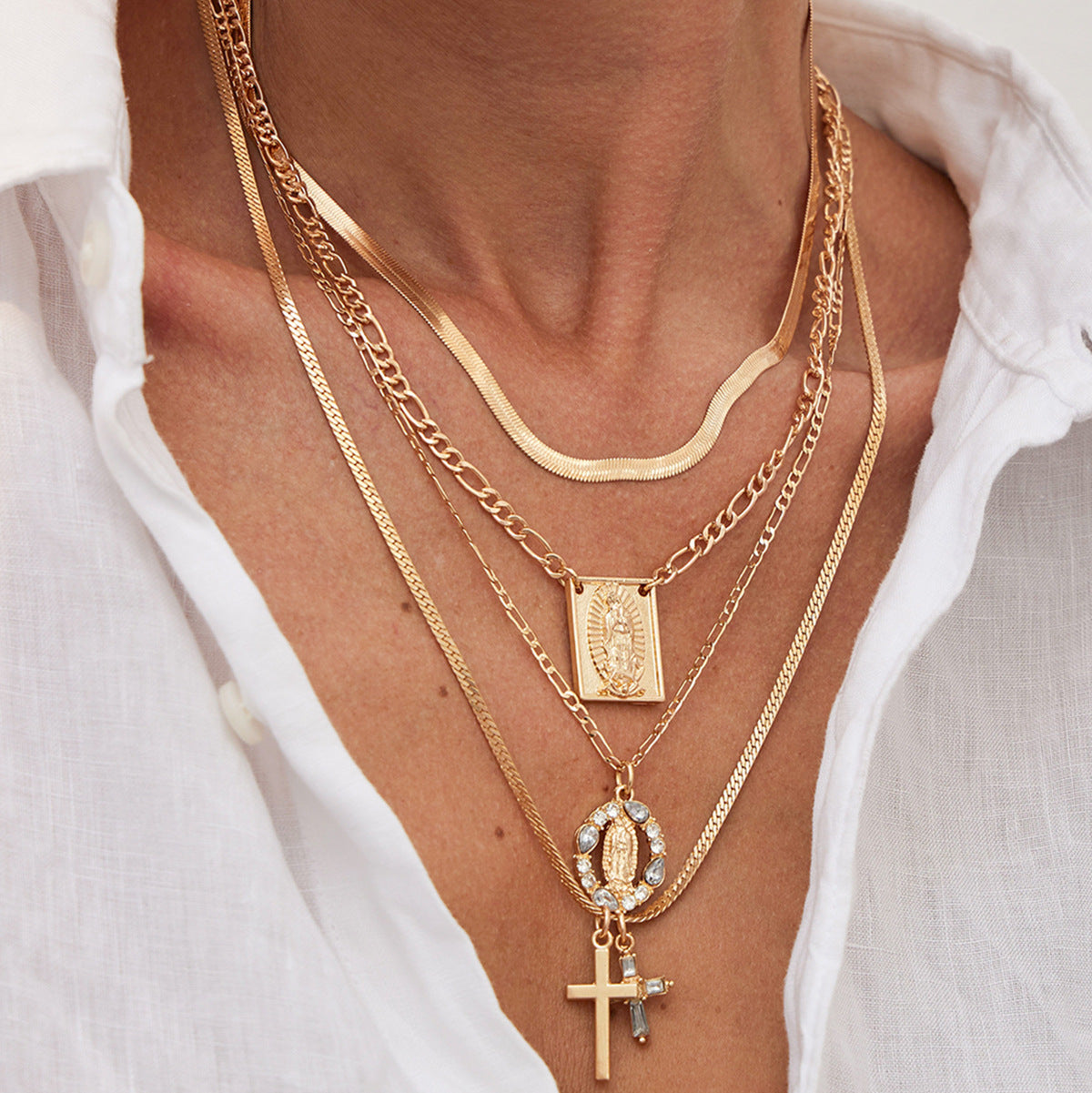 Minimalist Cool Vintage Cross Pendant with Tassels on Snake Chain Choker for Women in Metal with Plating Finish