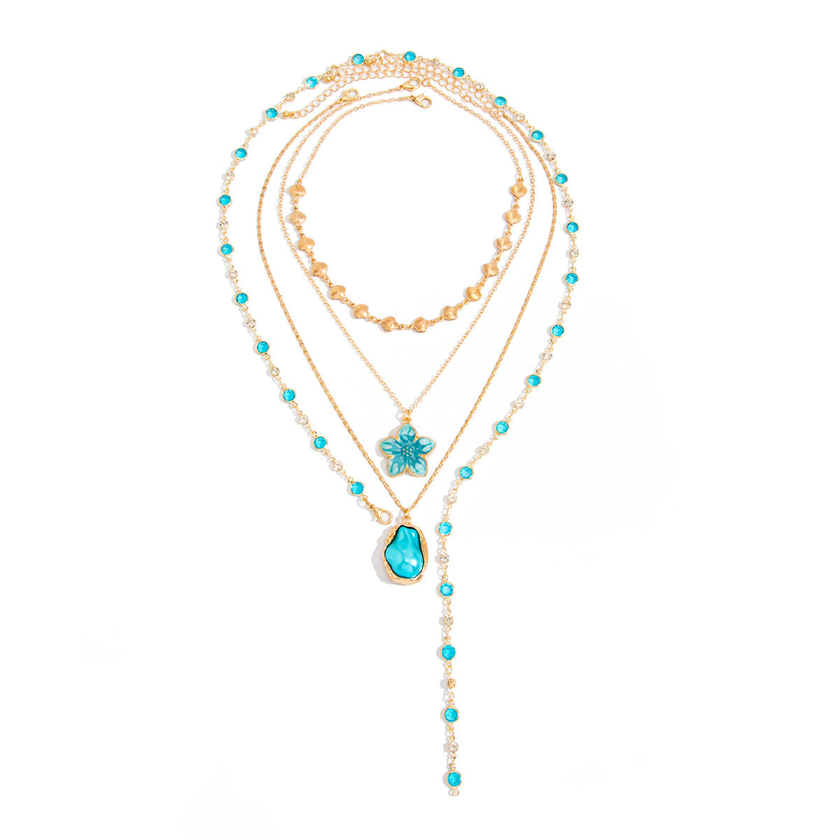 Bohemian Floral Drip Oil Zinc Alloy Pendant Necklace with Crystal Chain and Tassel for Women
