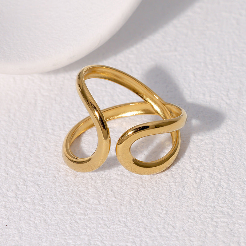 Anello Minimalista Asimmetrico Geometrico da Donna in Acciaio Inossidabile Placcato Oro