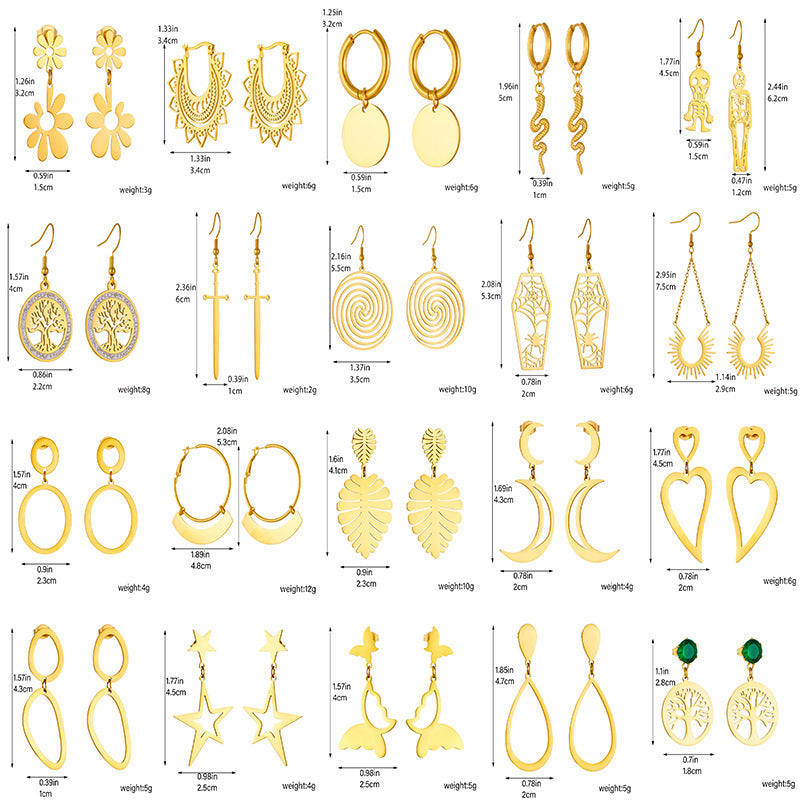 Minimalist Gold Plated Stainless Steel Floral Star Geometric Drop Earrings for Women
