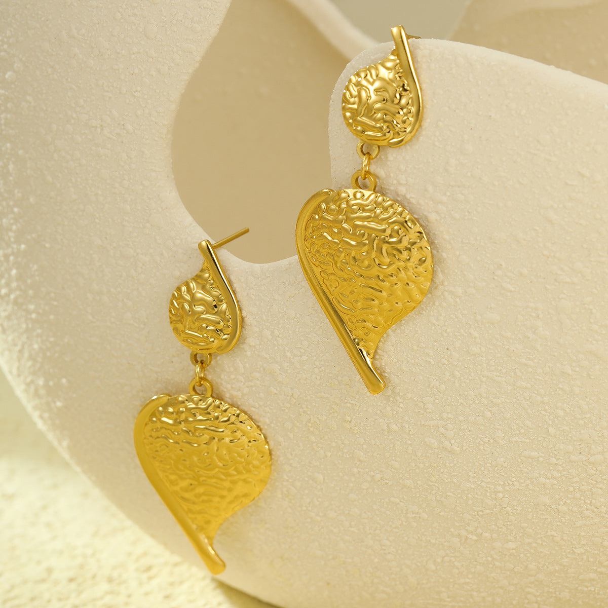 Vintage-Style Textured Stainless Steel Irregular Teardrop Dangle Stud Earrings for Women