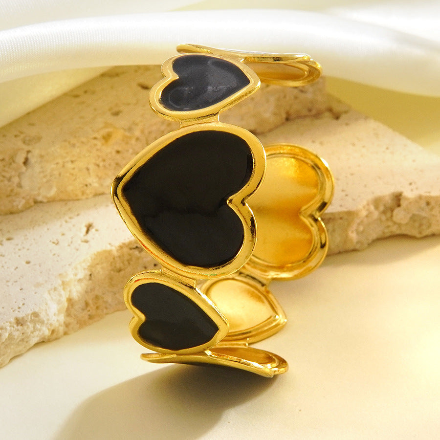 Elegant Minimalist Heart Drip Oil Stainless Steel Open Cuff Bracelet