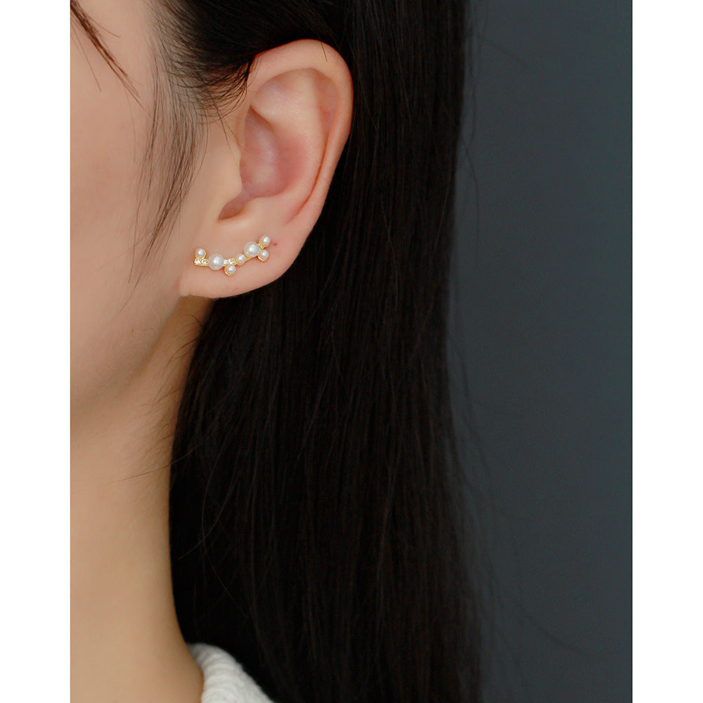 Orecchini pendenti con perle a forma di ramo, in argento Sterling 925, con zirconi cubici