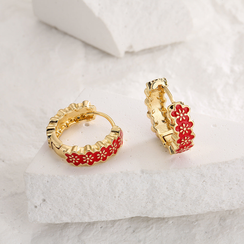 Minimalist Geometric Copper Earrings with Gold Plating and Enamel Finish for Women