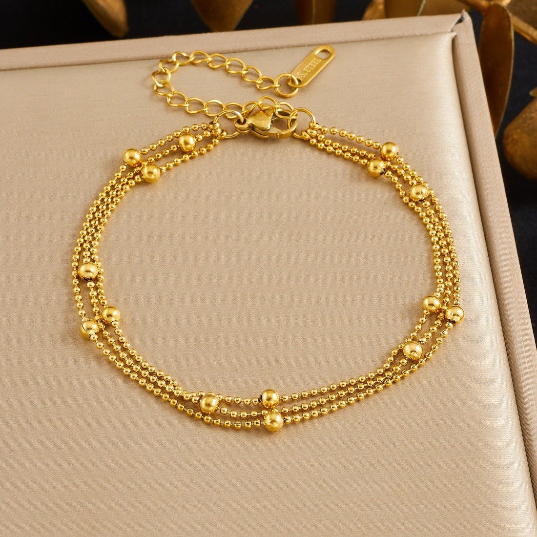 Vintage Gold Plated Round Ball Chain Stainless Steel Bracelet for Women