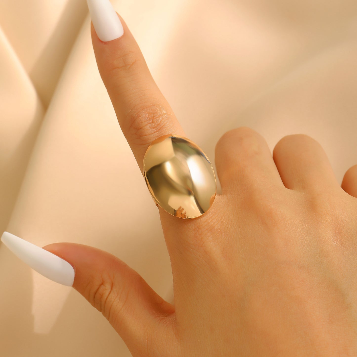Anello Aperto da Donna a Goccia d'Olio Placcato in Lega con Motivo Floreale Geometrico Esagerato