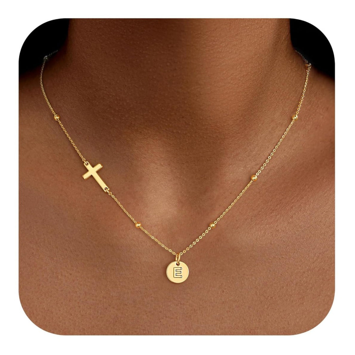 Casual Stainless Steel Cross and Letter Pendant Necklace for Women