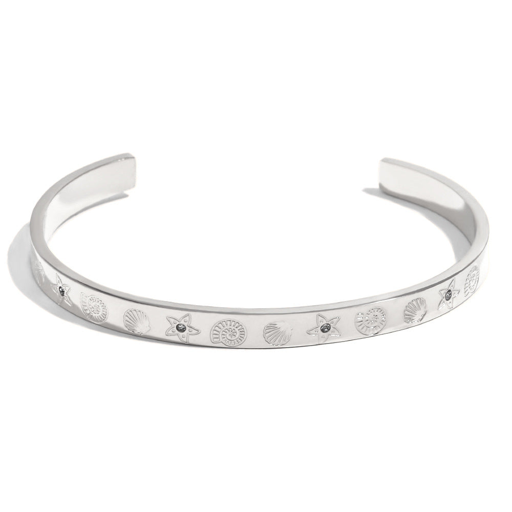 Minimalist Ocean-Inspired Stainless Steel Plated 18K Gold Bracelet for Women with Geometric Pattern