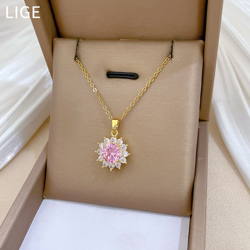 Collana minimalista rotonda in acciaio inossidabile con intarsio completo di strass per uomo e donna, delicata catena per clavicola