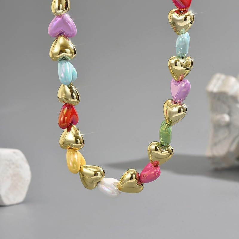 Bohemian Casual Colorful Resin Heart Geometric Acrylic Pendant Necklace for Women
