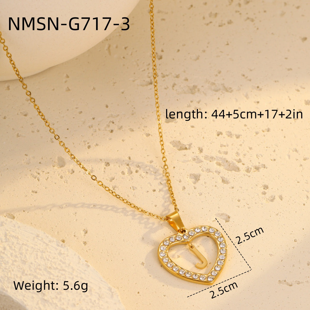 Fashionable Heart-Shaped Stainless Steel Necklace with 18K Gold Plating and Zircon Inlay for Women