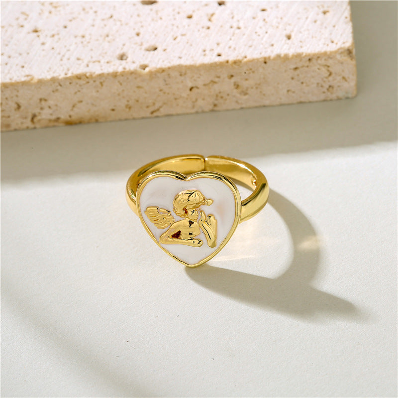 Bohemian Luxury 18K Gold Plated Brass Drip Oil Heart Ring