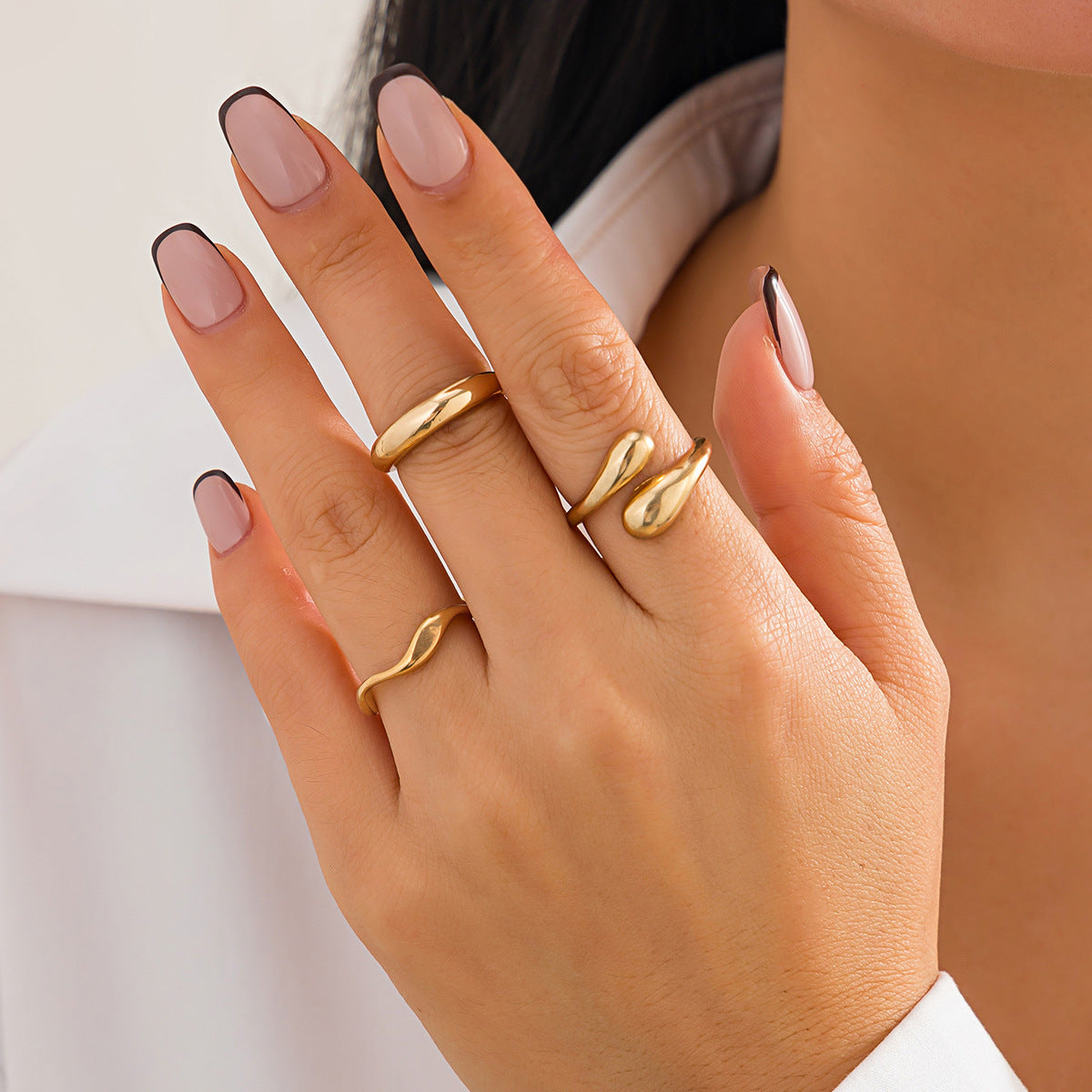 Minimalist Geometric Zinc Alloy Plated Irregular Knuckle Ring Set for Women
