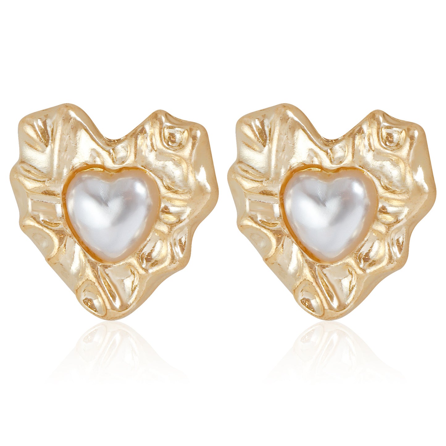Minimalist Alloy Heart-Shaped Earrings with Pearl-Like Finish and Plated Surface for Women