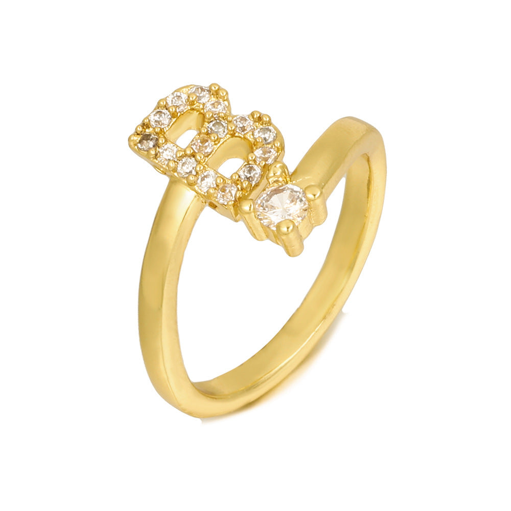 Adjustable Letter Ring Brass Plated with Cubic Zirconia for Women and Men