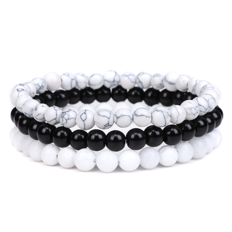 Geometric Natural Agate and Rose Crystal Beaded Stretch Bracelet Set