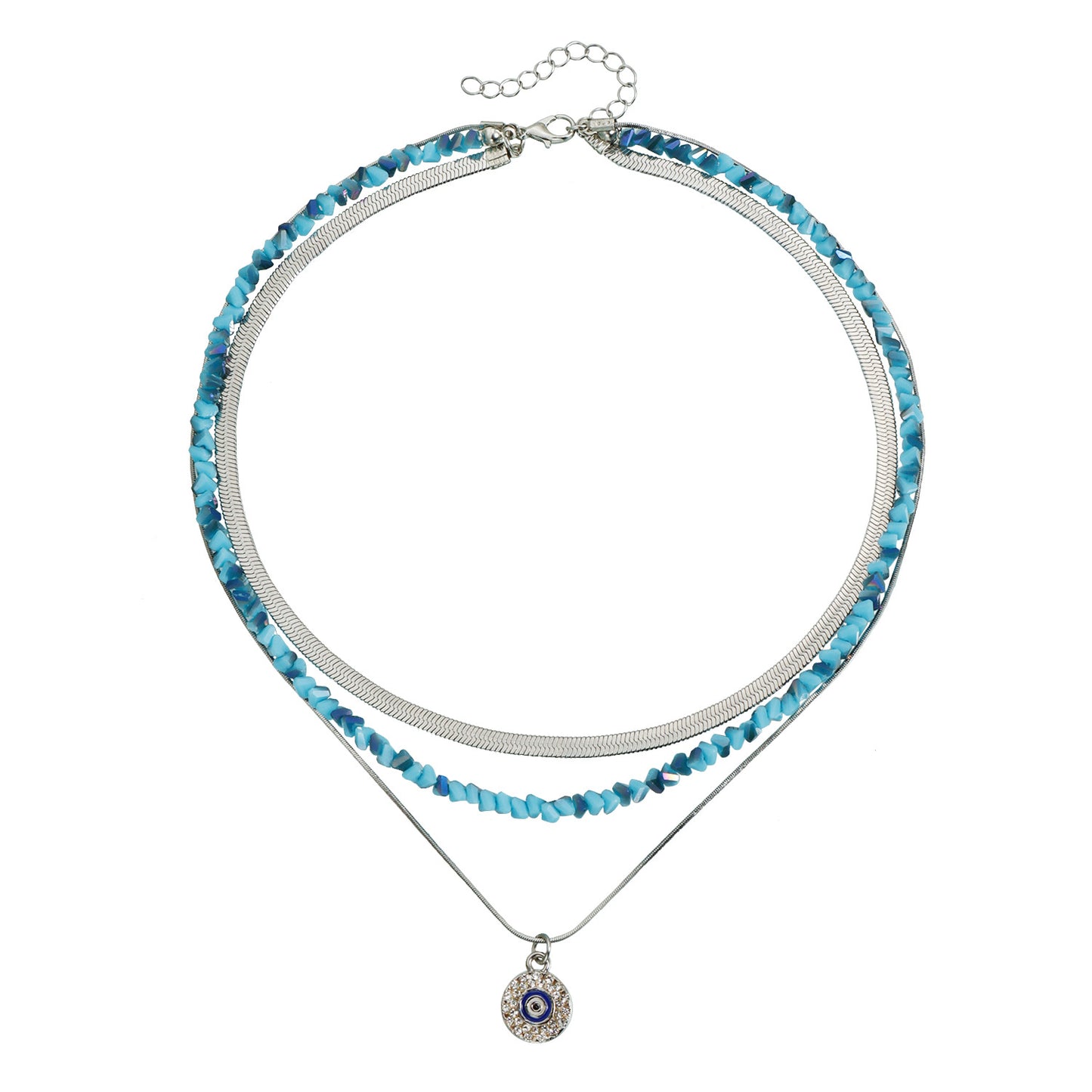 Luxury Geometric Evil Eye Blue Crystal Plated Alloy Necklace for Women