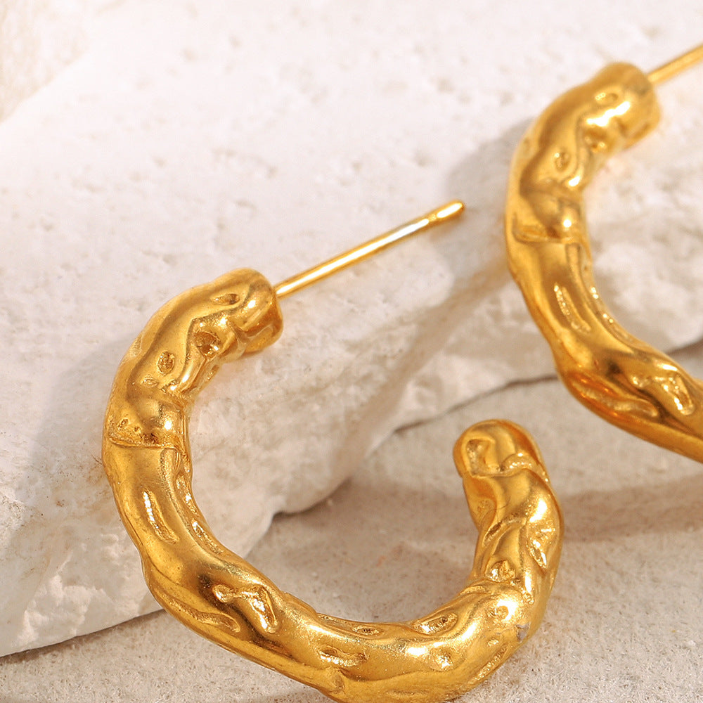 Orecchini a cerchio a forma di U geometrici irregolari da donna in acciaio inossidabile placcato oro 18K stile lusso minimalista