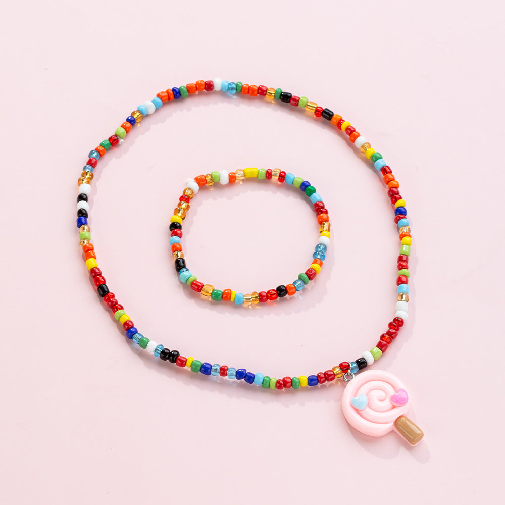 Set di collane in resina a forma di lecca-lecca a cartoni animati per bambini con catena di perline, gioielli estivi colorati "Dopamine"