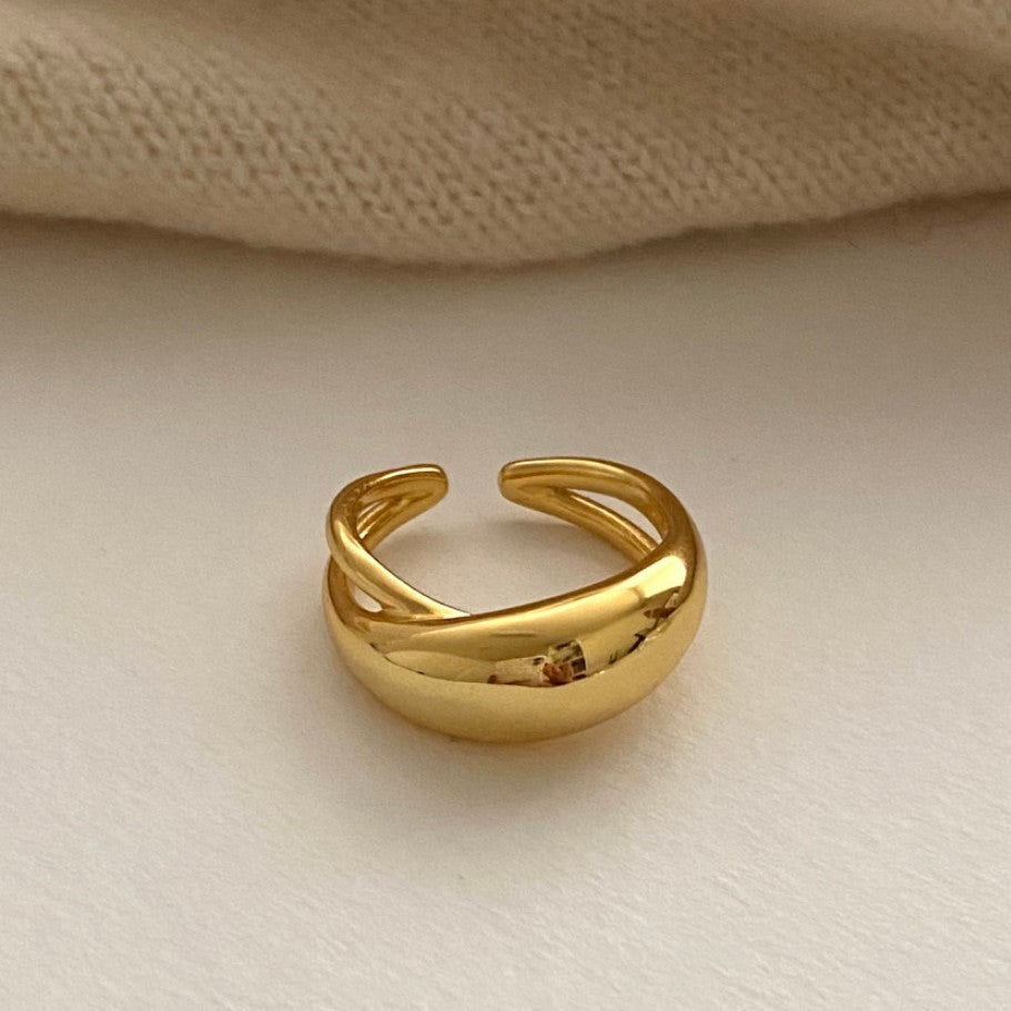 Anello da donna in argento sterling 925 a forma di onda minimalista con design a doppio cinturino